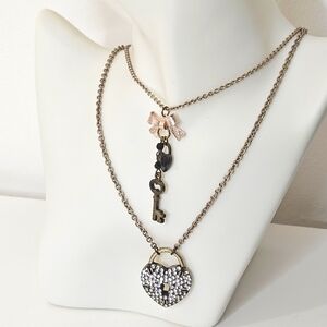 Betsy Johnson crystal heart with lock and key necklace, double strand